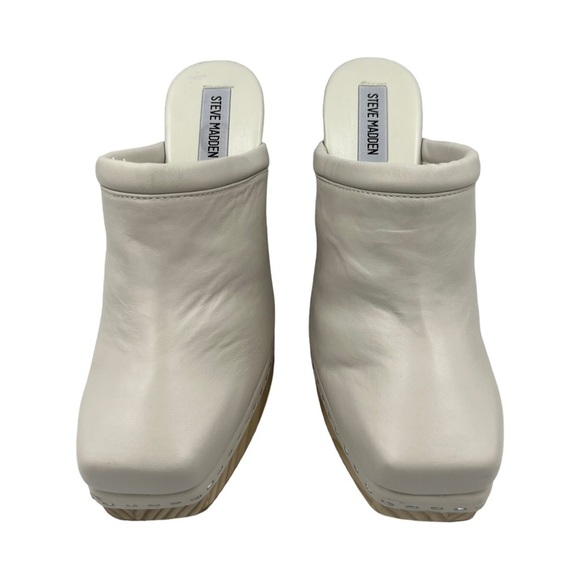 NWOT STEVE MADDEN Alvara Leather Block Heeled Mule Sandals Bone 9.5” - Picture 4 of 13